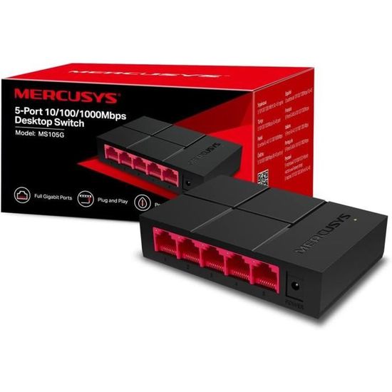 Switch Ethernet Gigabit 5 Ports - Mercusys MS105G - Switch RJ45 - Plug and Play