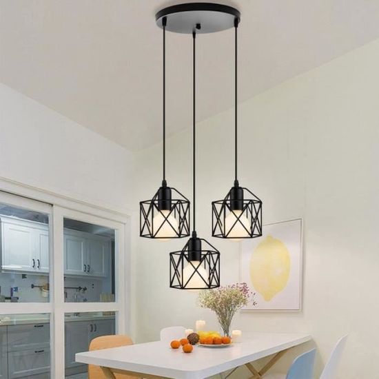 Plafonnier Suspendu Hofstein Métal - Noir/Chrome/Blanc - 4 à 6 Lumières (Neuf)