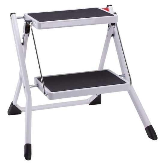 Home Vida Marchepied Pliable Compact Antidérapant 2 Marches - Métal Blanc/Noir 49 X 50 X 45 Cm