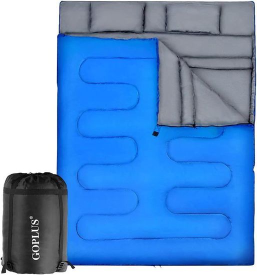 Sac De Couchage Imperméable GOPLUS Pour 2 Personnes - Détachable Avec 2 Oreillers - 220x150cm - Camping, Randonnée