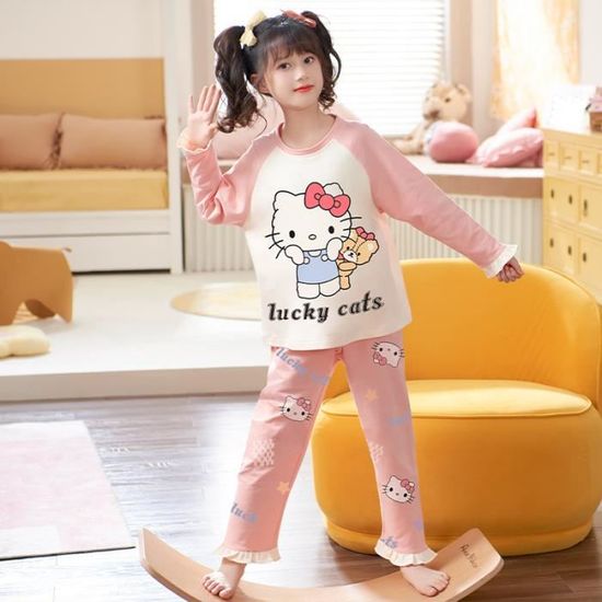 Huttam Ensembles Pyjama Polaire Fille 2-12 Ans Chat Hiver Chaud