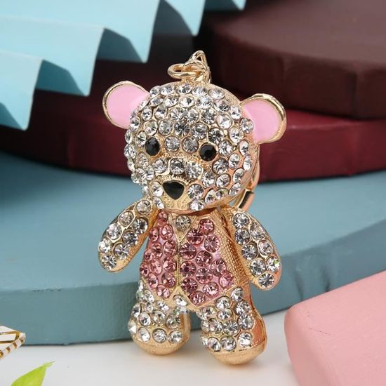 Bijou de Sac, Porte-clés Ourson Nounours Strass Cristal bleu et Blanc