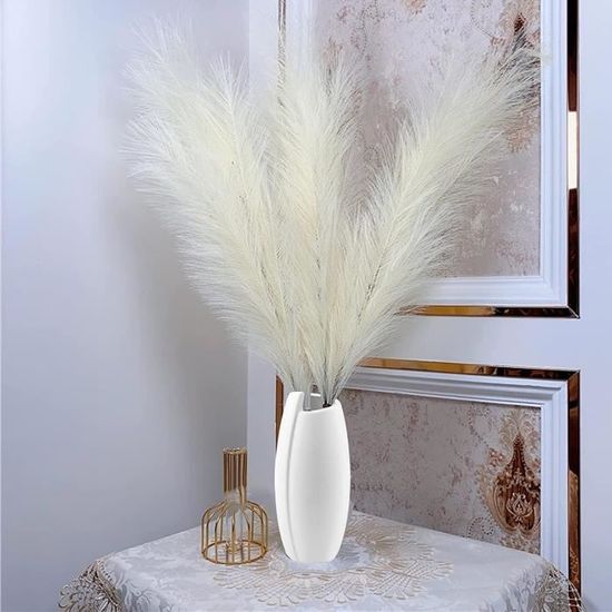 Vase En Céramique Blanc Mat 20 Cm - Style Nordique Minimaliste - Pour Fleurs Fraîches Ou Séchées, Herbe De La Pampa - Décoration Salon, Bureau, Table