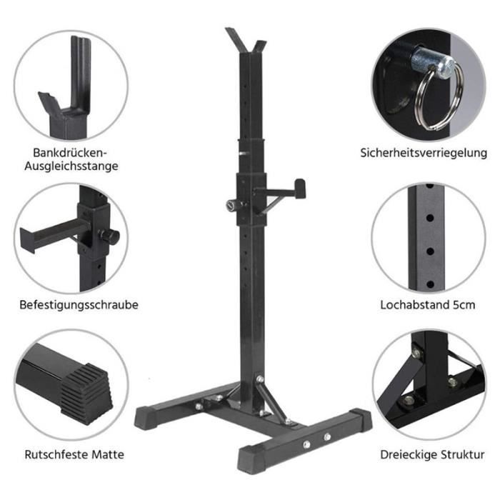 DIYA Repose Haltère Réglable 15 niveaux - Multifoctionne Support de squat haltère - NOIR - Chargé 150 KG