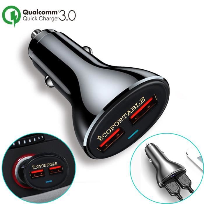 Chargeur rapide voiture allume-cigare quick charge 3.0 2 port USB adaptateur prise allume cigare pour iPhone iPad Samsung GPS etc