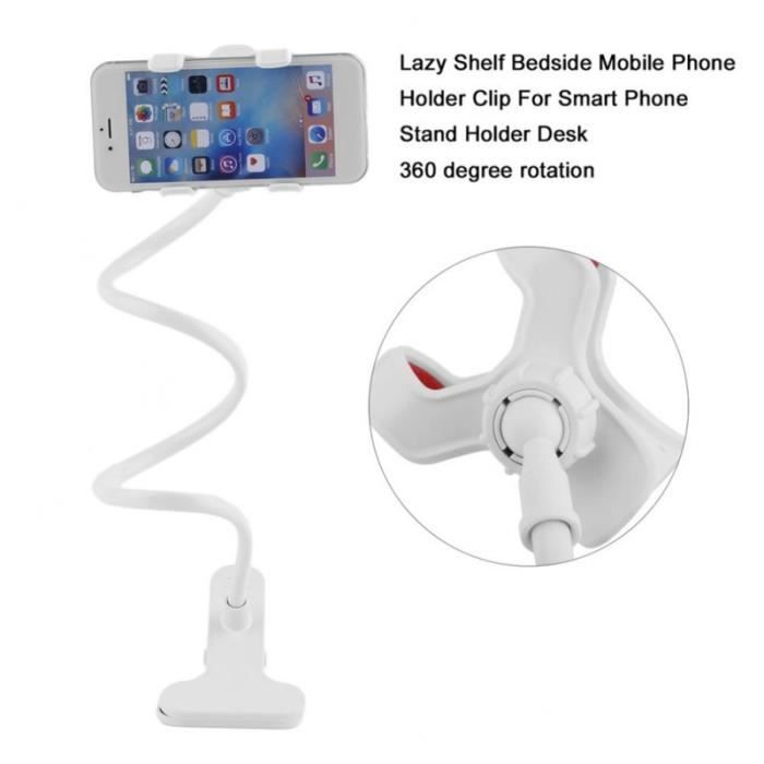 Universel Support Confortable Bras Flexible Support de Mobile Stents Support Lit Table de Bureau Clip Support De téléphone-blanc