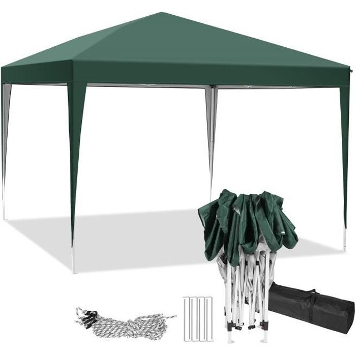 Tonnelle pliant imperméable de jardin, Tente de reception 3 x 3m, Tonnelle - barnum, Chapiteau, Pavillon - Vert