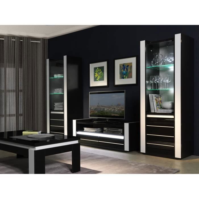 Ensemble meuble de salon LINA blanc et noir laqué.