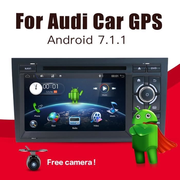 Android 7.1 double DIN stéréo de voiture pour Audi A4 (2003–2011) CD lecteur de DVD de voiture radio Bluetooth GPS 1024 * 600 Têt