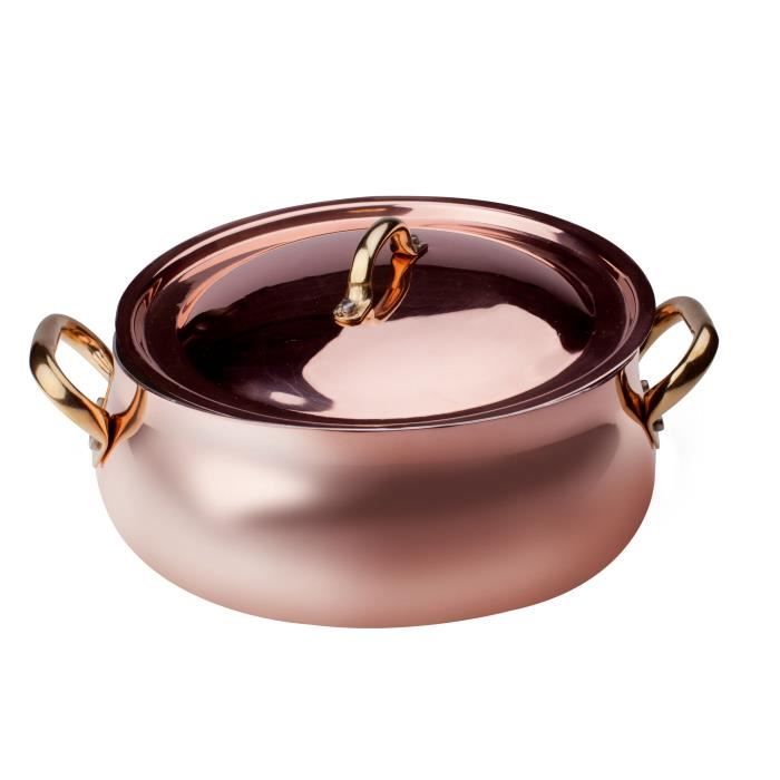 Casserole en cuivre étamé main, épaisseur 2 mm, 1 manche tubulaire en fonte