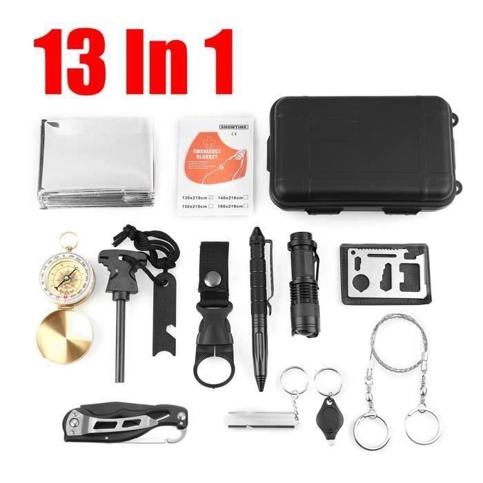13 en 1 SOS Équipement Survie Outil Multi-fonction Urgence Aventure Boîte Premiers Secours Randonnée Camping Wir16