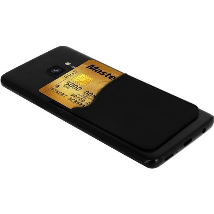 Porte-carte Smartphone et tablette Rangement pour carte Silicone adhésif - Noir