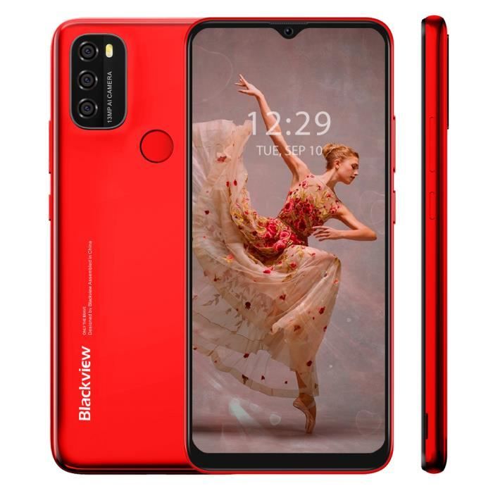 Smartphone Pas cher Blackview A70 32 Go 6.52- Écran Caméra 13MP 5380mAh Téléphone mobile portable Double Sim GPS Rouge (Cadeau Noël)