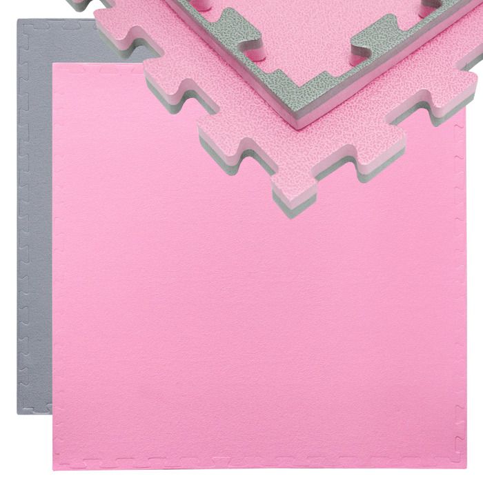 Tapis Puzzle de Fitness Protection Sol de Sport 90x90x2cm Gris Rose