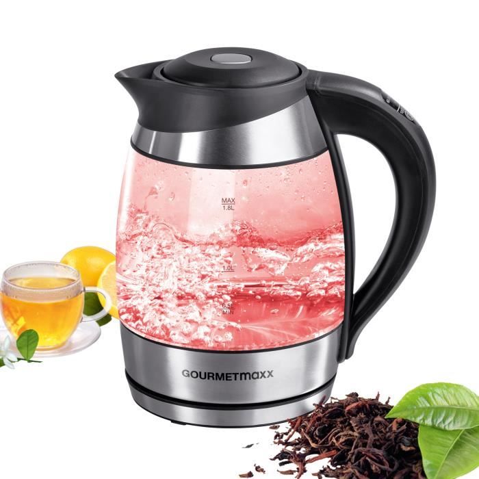 GOURMETmaxx LED bouilloire en verre avec sélection de la température, 2200W, acier inoxydable