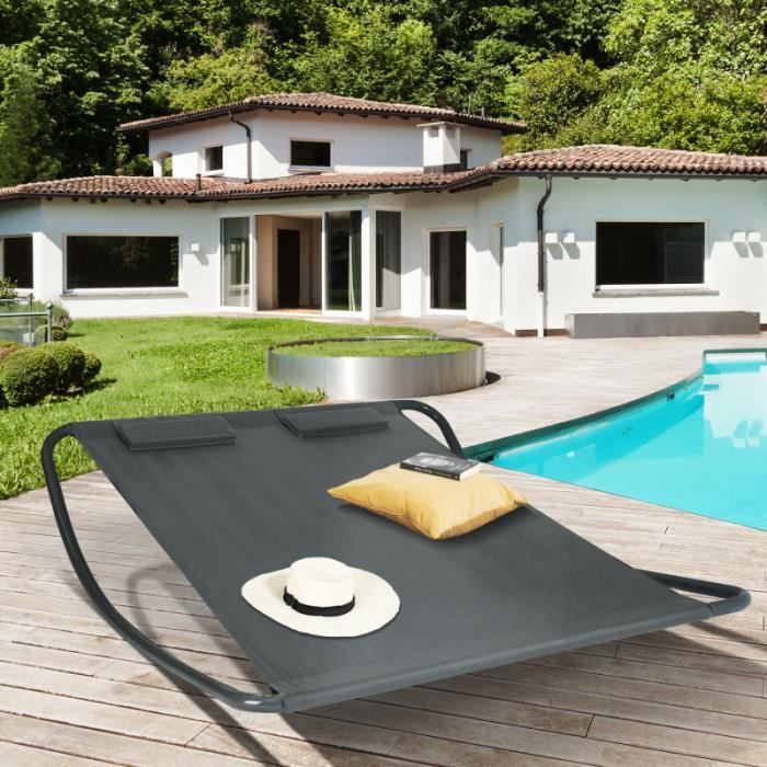 ID MARKET - Lit bain de soleil 180 CM toile gris anthracite structure gris foncé
