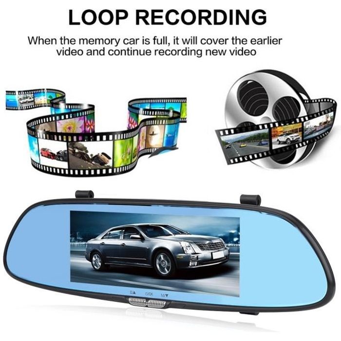 IFCOW®7 pouces 1080P HD voiture DVR double lentille caméra rétroviseur enregistreur de conduite