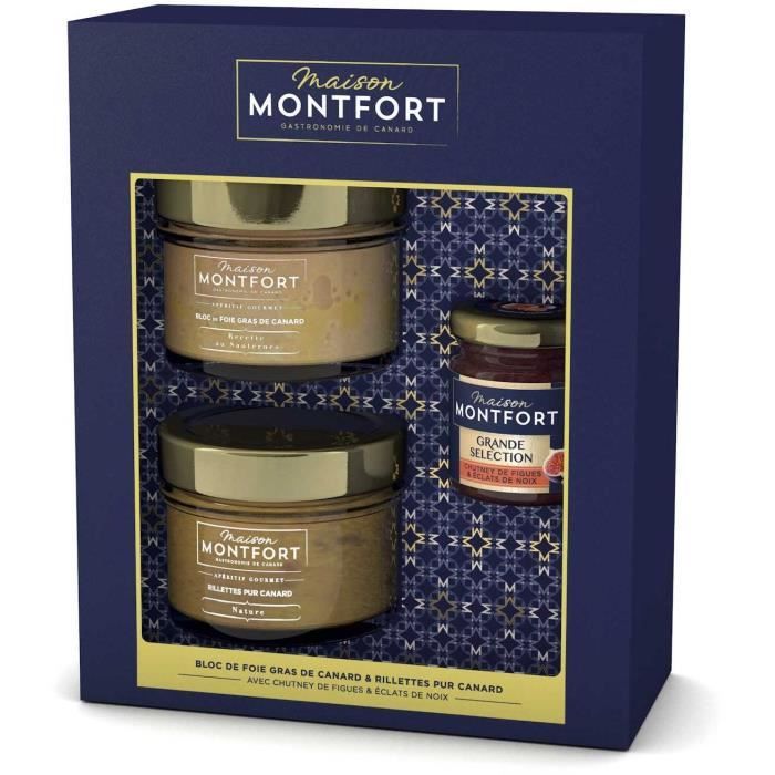 MAISON MONTFORT Foie gras de canard 90g + Rillettes de canard 90g + Chutney de figues et éclats de noix 50g