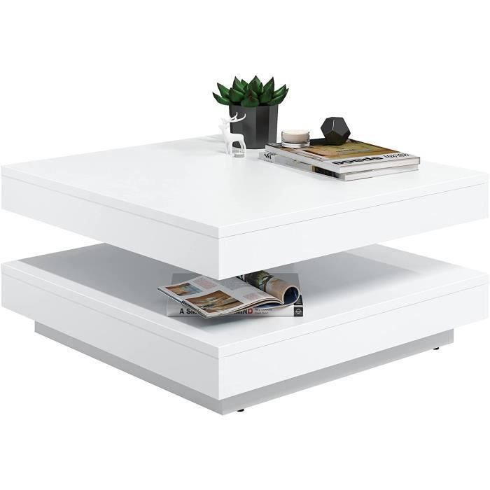 Table basse Luriso - Plateau supérieur pivotant librement - Blanc