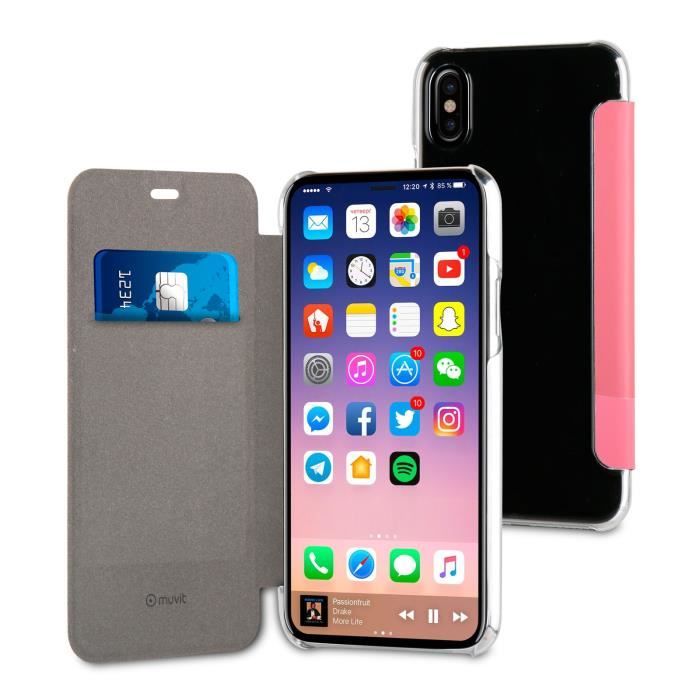 MUVIT Etui folio avec poche pour smartphone - Edition double PU rose - Apple Iphone X