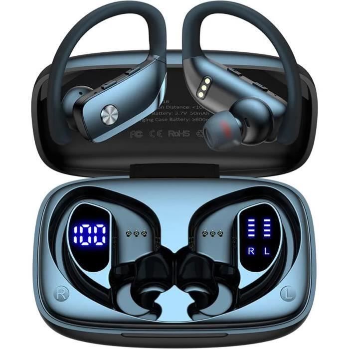 Écouteur Sportif Sans Fil Bluetooth 5.1 Étanche IPX5 Son Stéréo Autonomie 48h Micro Intégré Noir