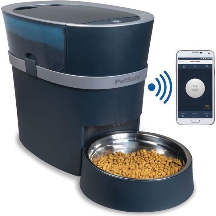 PetSafe - Distributeur de Croquettes Automatique Connecté Smart Feed pour Chien/Chat, avec minuterie, bol en acier inoxydable, 5,7 L