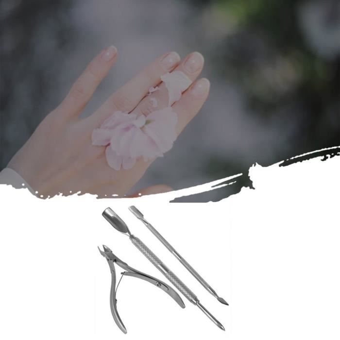 3 Pièces Pince à Cuticules avec Coupe-Cuticules Poussoir à Cuticules en Acier Inoxydable Dissolvant de Cuticule pour Ongle