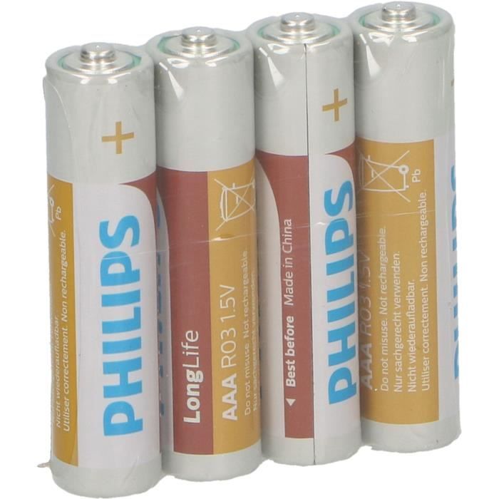 PHILIPS Piles R03 / AAA Longlife - 1,5 V - Pack de 4