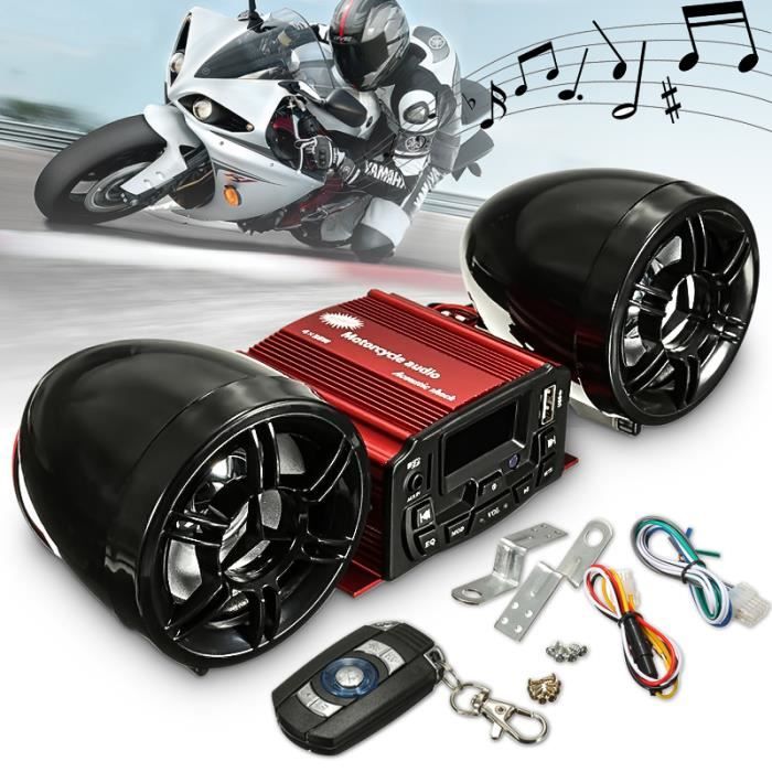 Klaxon Haut-Parleur Stéréo Télécommande SD USB MP3 FM Audio Radio Autoradio Moto