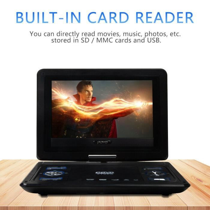 USLION Lecteur DVD portable - 270 ° Écran rotatif 10.1-- Noir, Lecteur mobile, 13,9- lecteur DVD portable HD standard européen noir