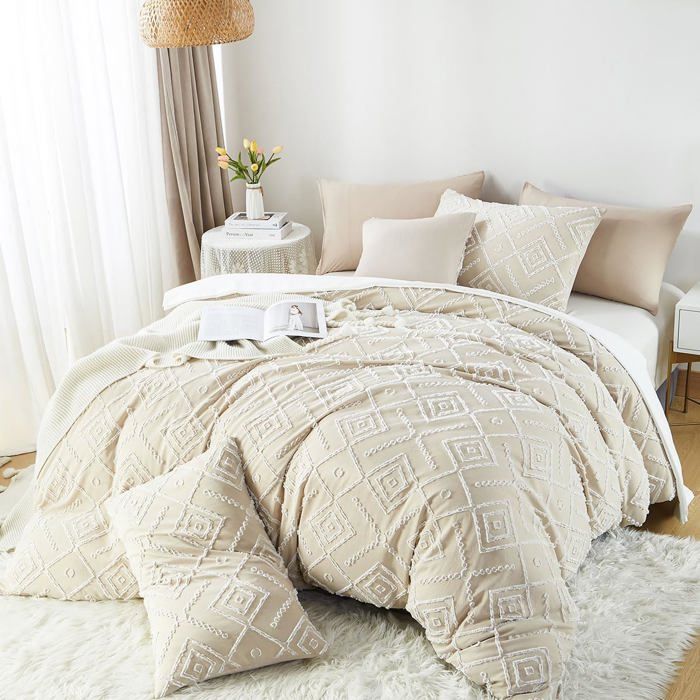 Housse De Couette 220X240 Cm Beige Tuftée Bohème Parure De Lit 2