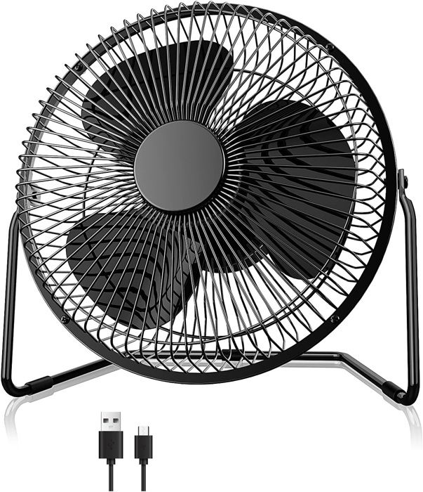 Ventilateurs USB 8 Pouces 360° Rotation Ventilateur de Table 4 Vitesses Silencieux pour Bureau Maison Voyages Camping - Katoom