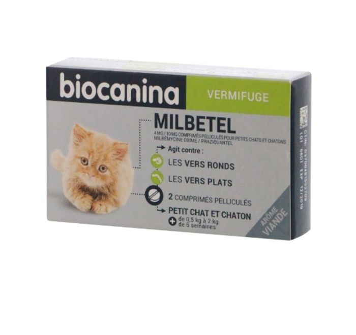 Meilleurs prix pour Milbetel petit chat et chaton -2kg vermifuge Biocanina Boite de 2 comprimés