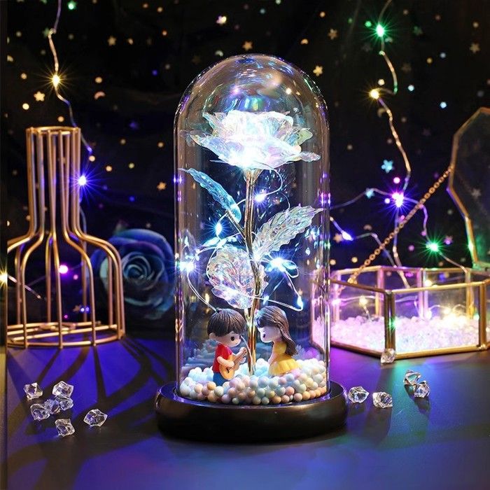 Lampe LED Rose éternelle en feuille de verre décoration pour la maison chambre à coucher Guitare rose colorée