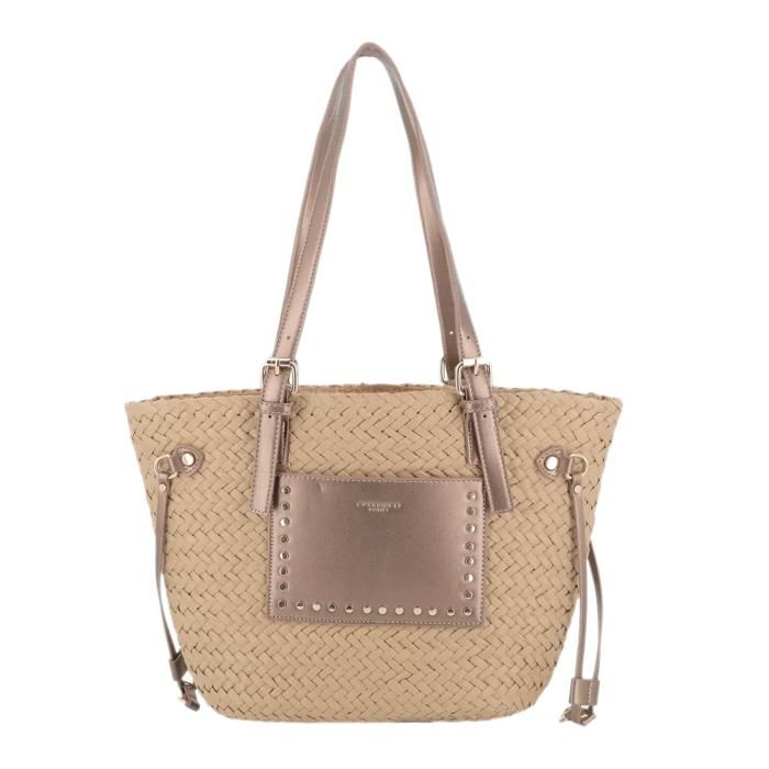 Sac à main en paille femme - FLORA CO PARIS - Marron Métal - Sac de plage tressé en rontin Sac à main en paille femme - FLORA CO PARIS - Marron Métal - Sac de plage tressé en rontin
