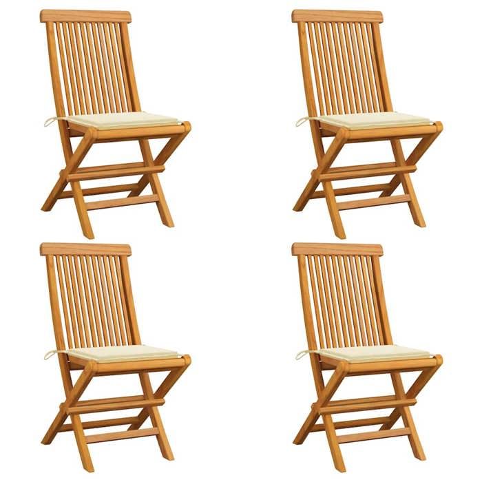 Remise Lot de 4 Chaises de jardin et coussins crème - 4 Personnes - Bois teck massif JILIMAISON2025 7364171