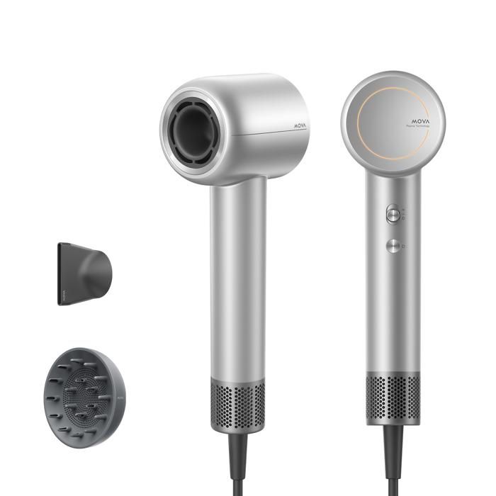 MOVA Shine 10 Argenté – Sèche-Cheveux Professionnel avec Technologie AeroBlossom Moteur 110 000 tr/min Soin Plasma Faible Bruit