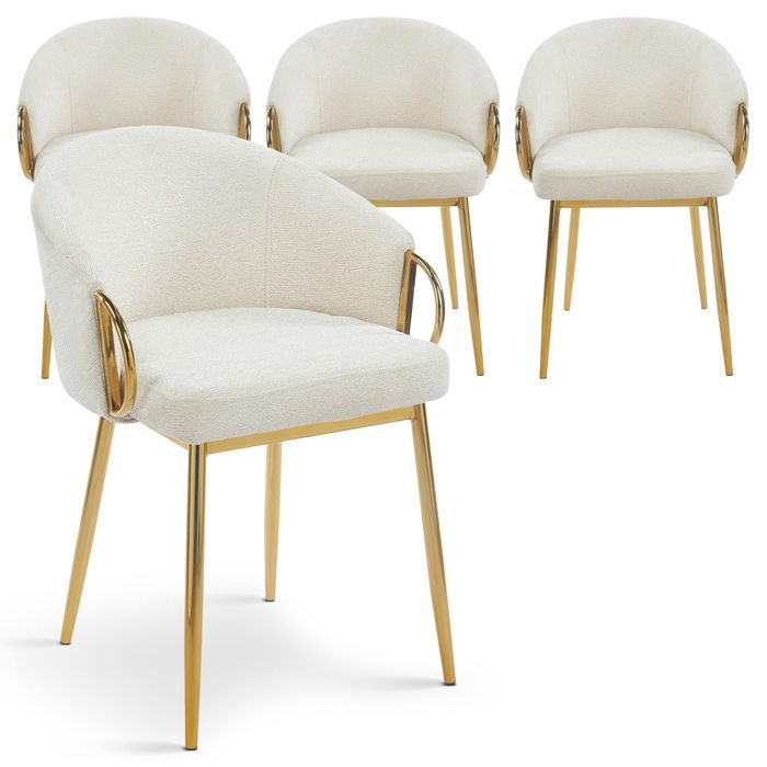 MENZZO Lot de 4 chaises arrondies et matelassées Patricia Métal doré et Tissu Beige - Chaises Salle À Manger MENZZO Lot de 4 chaises arrondies et matelassées Patricia Métal doré et Tissu Beige - Chaises Salle À Manger