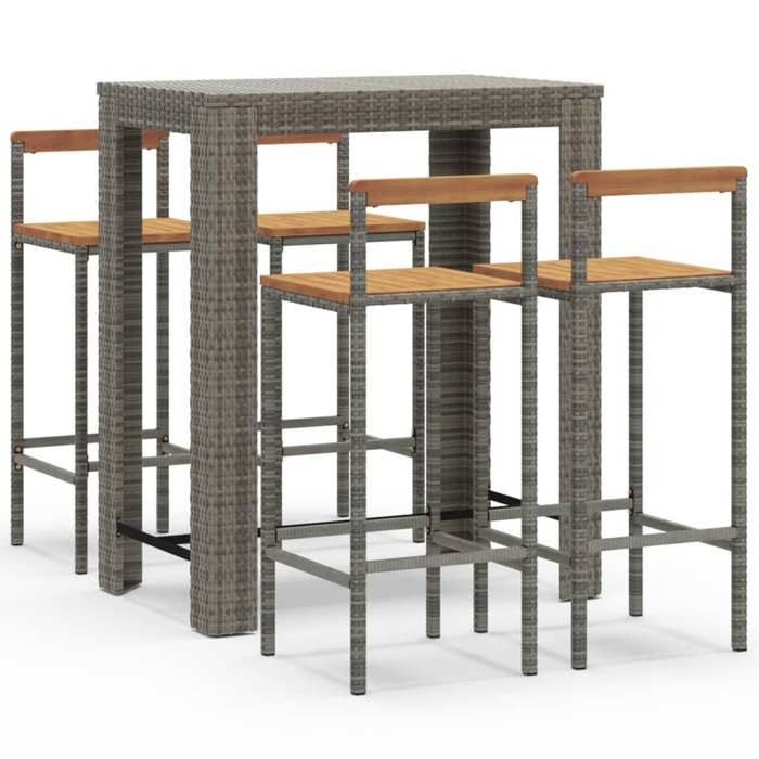 Luxueux Ensemble de bar jardin 5 - WINFR - gris poly rotin/bois massif acacia EU9437