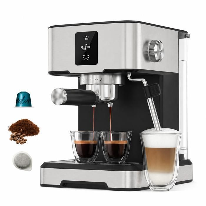 Machine à café pour débutants pression de 20 bars trois en un (café moulu/capsules/dosettes)