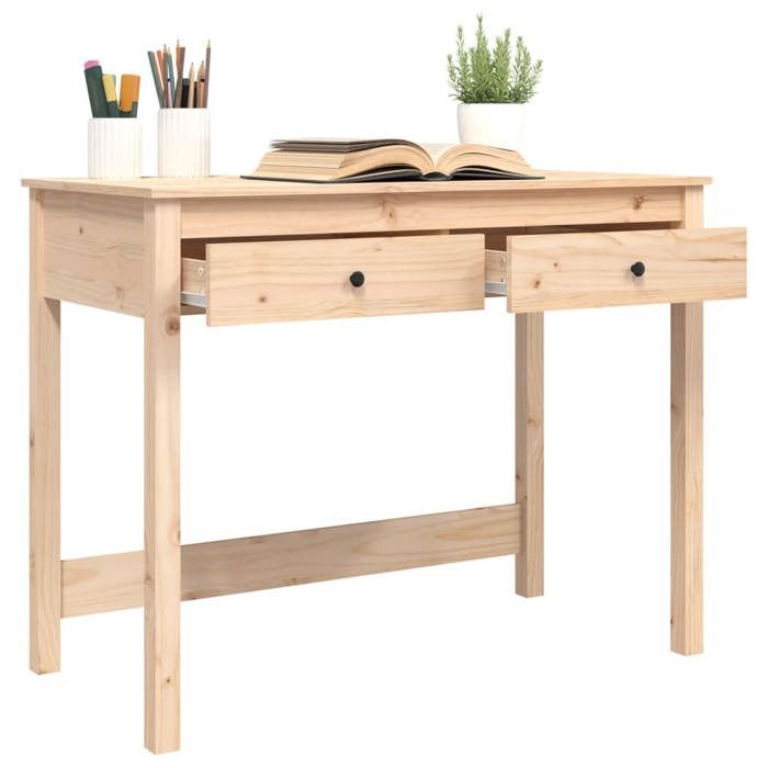 Bureau BURKE Brun Table à écrire - 1 PERSONNE - avec tiroirs - 100x50x78 cm - Bois massif de pin BB532