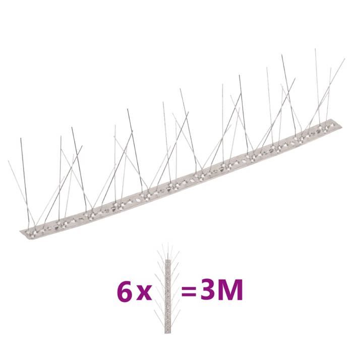 Pics anti-oiseaux en inox - vidaXL - Ensemble de 6 - 3 m - Acier inoxydable - 50x2 5 cm - Hauteur 115 mm - 5 rangées Pics anti-oiseaux en inox - vidaXL - Ensemble de 6 - 3 m - Acier inoxydable - 50x2 5 cm - Hauteur 115 mm - 5 rangées