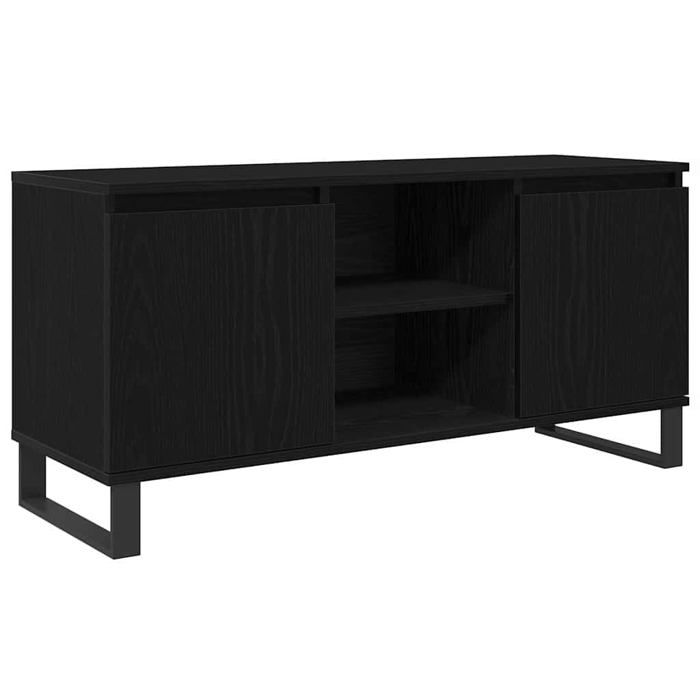 Meuble TV moderne - vidaXL - 104x35x50 cm - Chêne noir - Bois dingénierie - 2 portes - 2 étagères - Poids maximal 60 kg