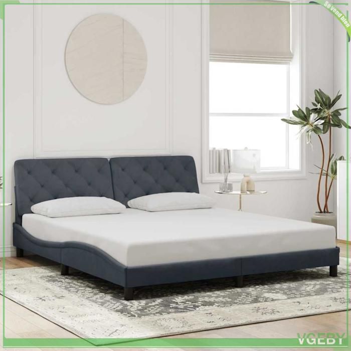 Cadre de lit avec tête de lit - 3207942 - 200x200 cm - Velours gris foncé - Sommier à lattes