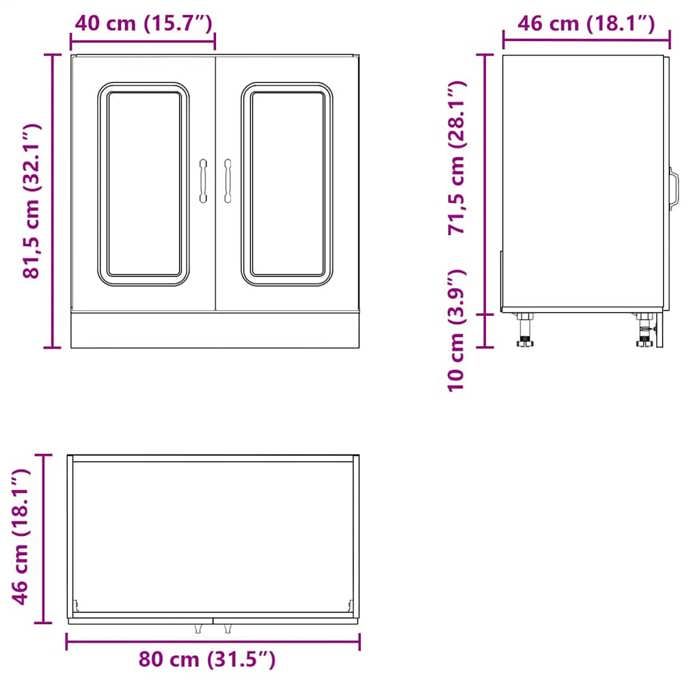 Remise 2026®Caisson de cuisine Blanc - Meuble bas pour évier Kalmar - Blanc brillant - 80x46x815cm 994 5087222