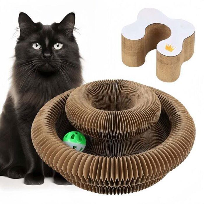 Griffoir pour chats en carton - PZCC - Multi-formes pliant - Jouet interactif - Cloche dérouvable