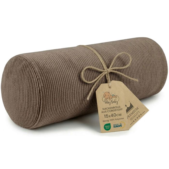 Coussin traversin genoux et cervical pour dormir 40x15 cm - Oreiller cervicales et corps mousse et housse brun Velours côtelé