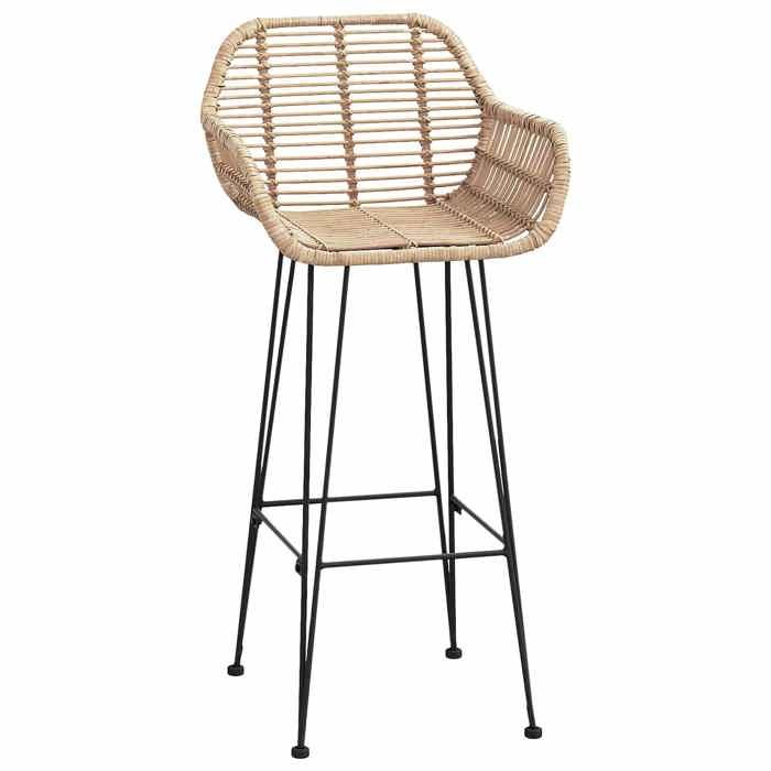 Confortable Chaise de bar (2 pcs) Applications larges 110 kg par siège Naturel 55x52x105 cm Rotin et métal__20986