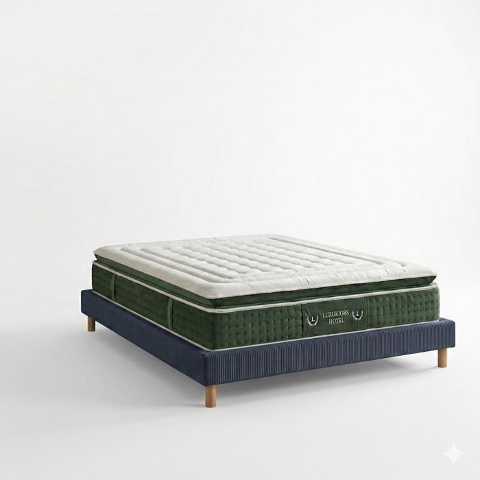 Ensemble literie - SAMPUR - Déco Bleu nuit - 200x200 cm - Velours côtelé - Matelas mémoire de forme 33 cm