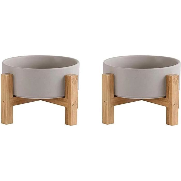Lot de 2 Gamelle surélevée avec support pour chat et chien - En céramique - pour nourriture et eau